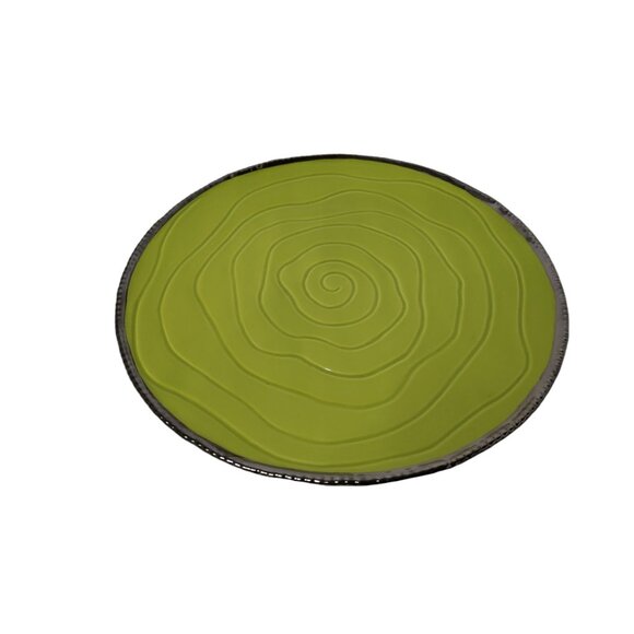 bella casa by ganz ceramic plate in avocdo green with metallic silver trim - Picture 2 of 3